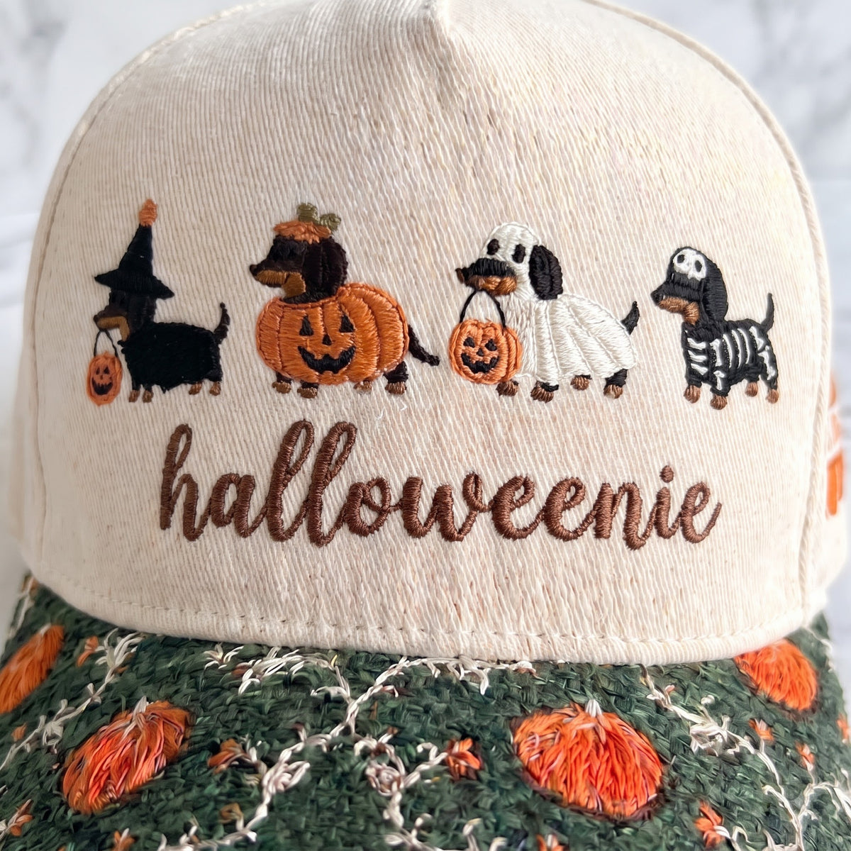 Halloweenie Pumpkin Tapestry Brim Hat