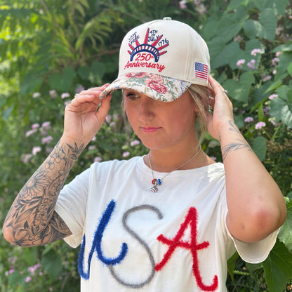 Custom Name Land Of Free FLoral Hat