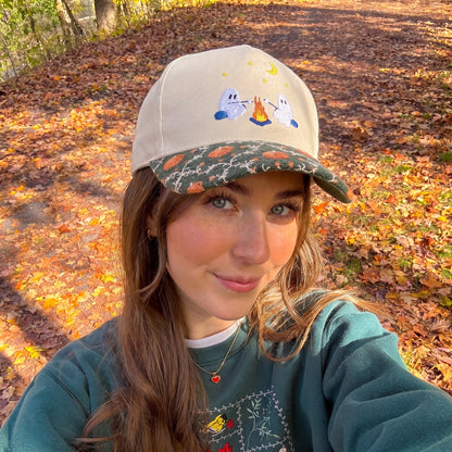 Ghost Campfire Pumpkin Tapestry Brim Hat