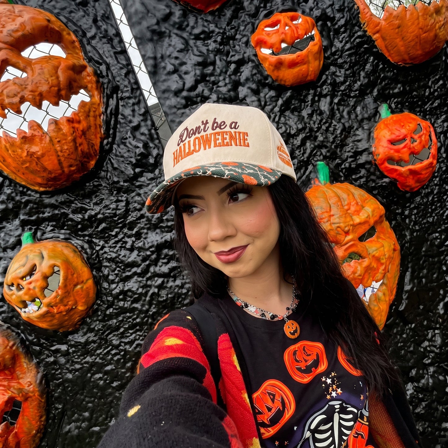 Don't Be A Halloweenie Pumpkin Tapestry Brim Hat