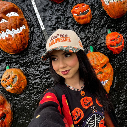 Don't Be A Halloweenie Pumpkin Tapestry Brim Hat