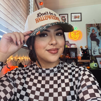 Don't Be A Halloweenie Pumpkin Tapestry Brim Hat