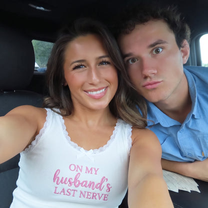 On My Husband's Last Nerve Lace Tank Top