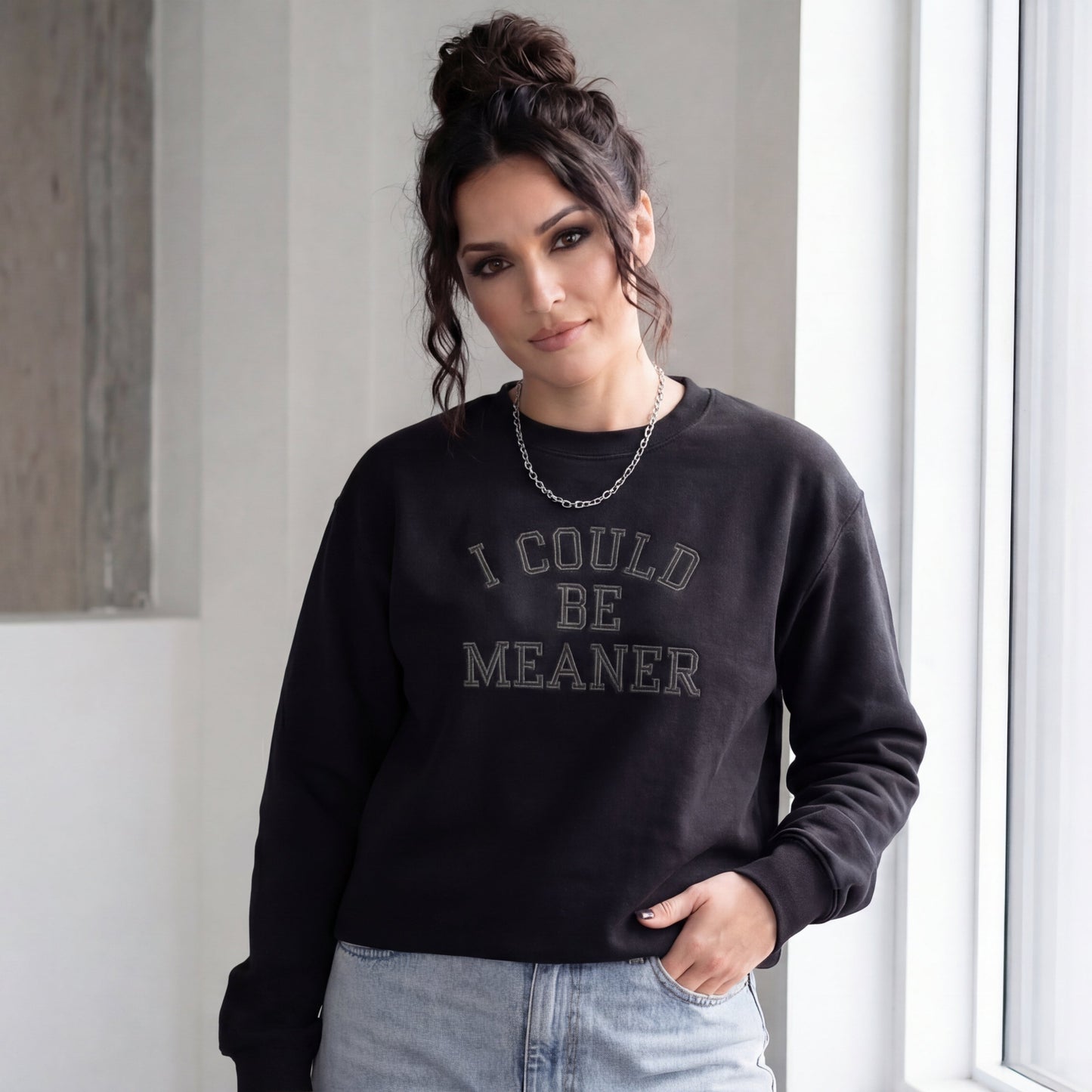 I Could Be Meaner Embroidered Shirt