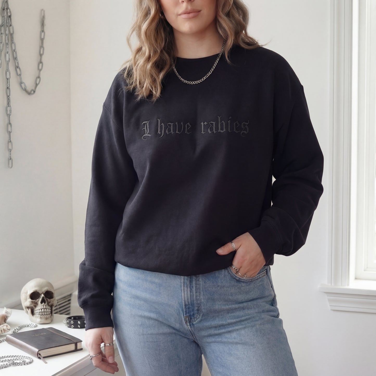 I Have Rabies Gothic Embroidered Shirt