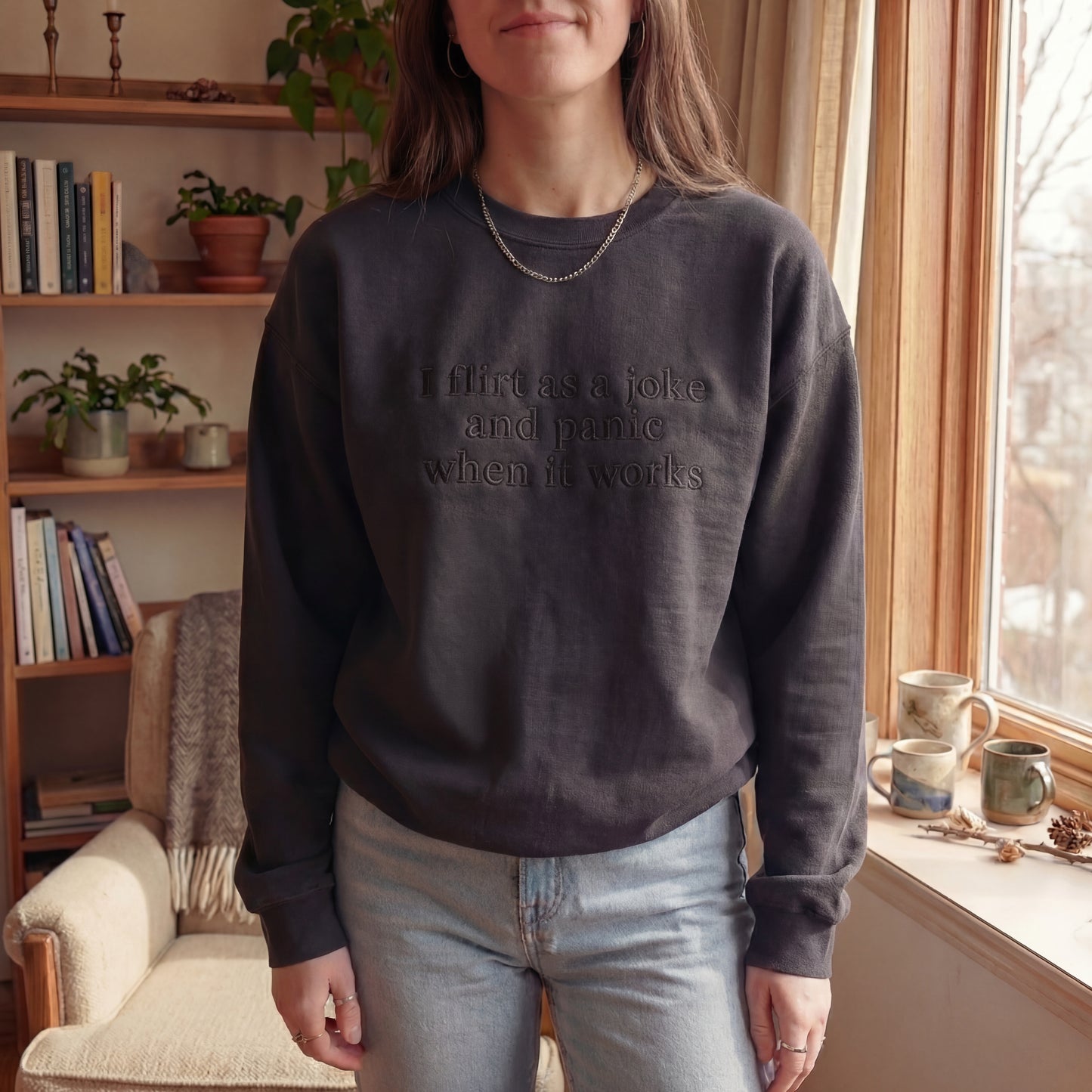 I Flirt As A Joke And Panic When It Works Embroidered Shirt