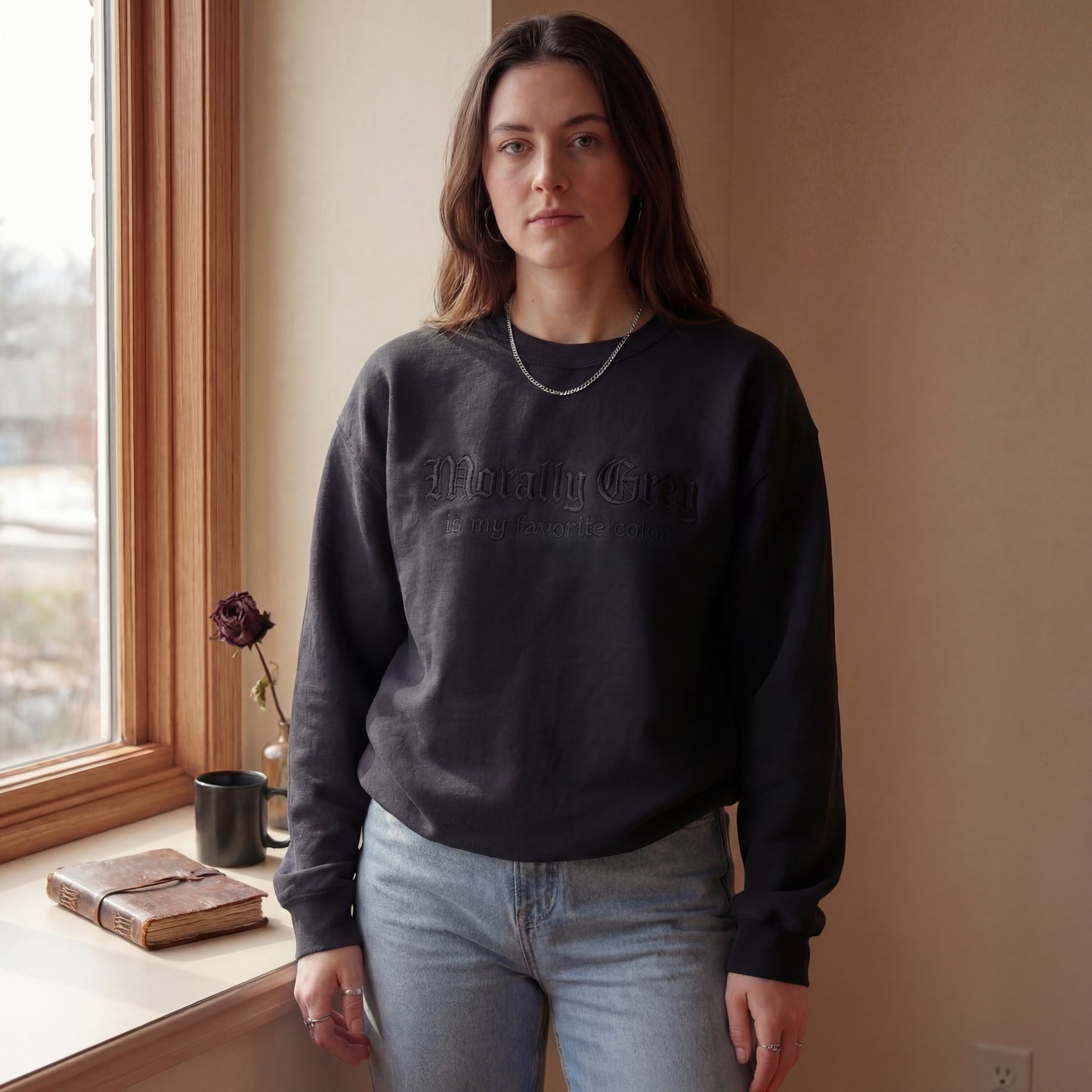 Morally Grey Is My Favorite Color Embroidered Shirt