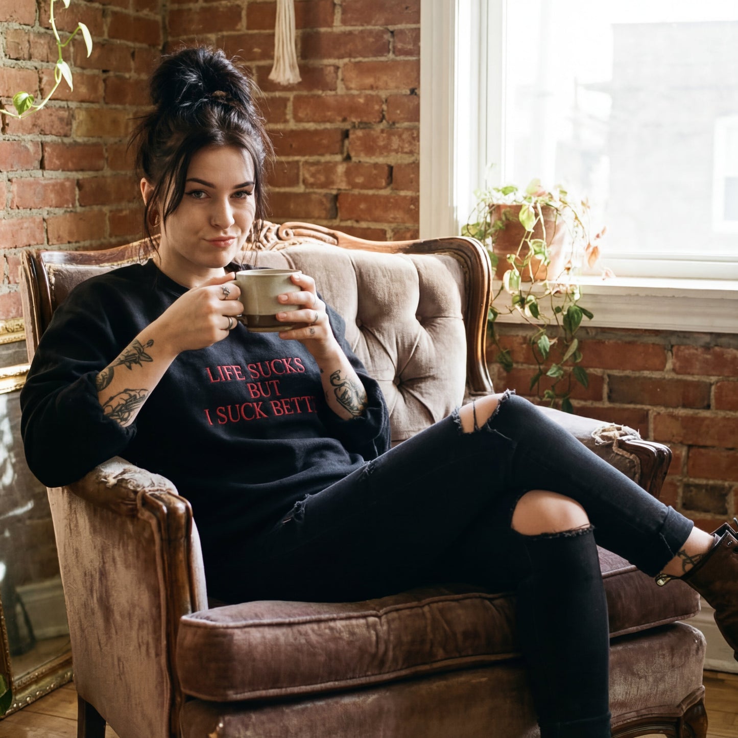 Life Suck But I Suck Better Embroidered Shirt