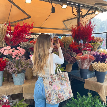Embroidered Tapestry Floral Tote Bag