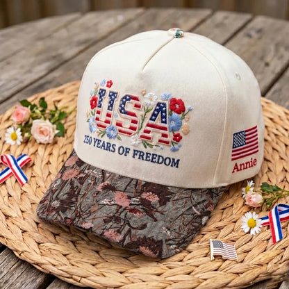 Custom Name USA Spring FLoral Hat