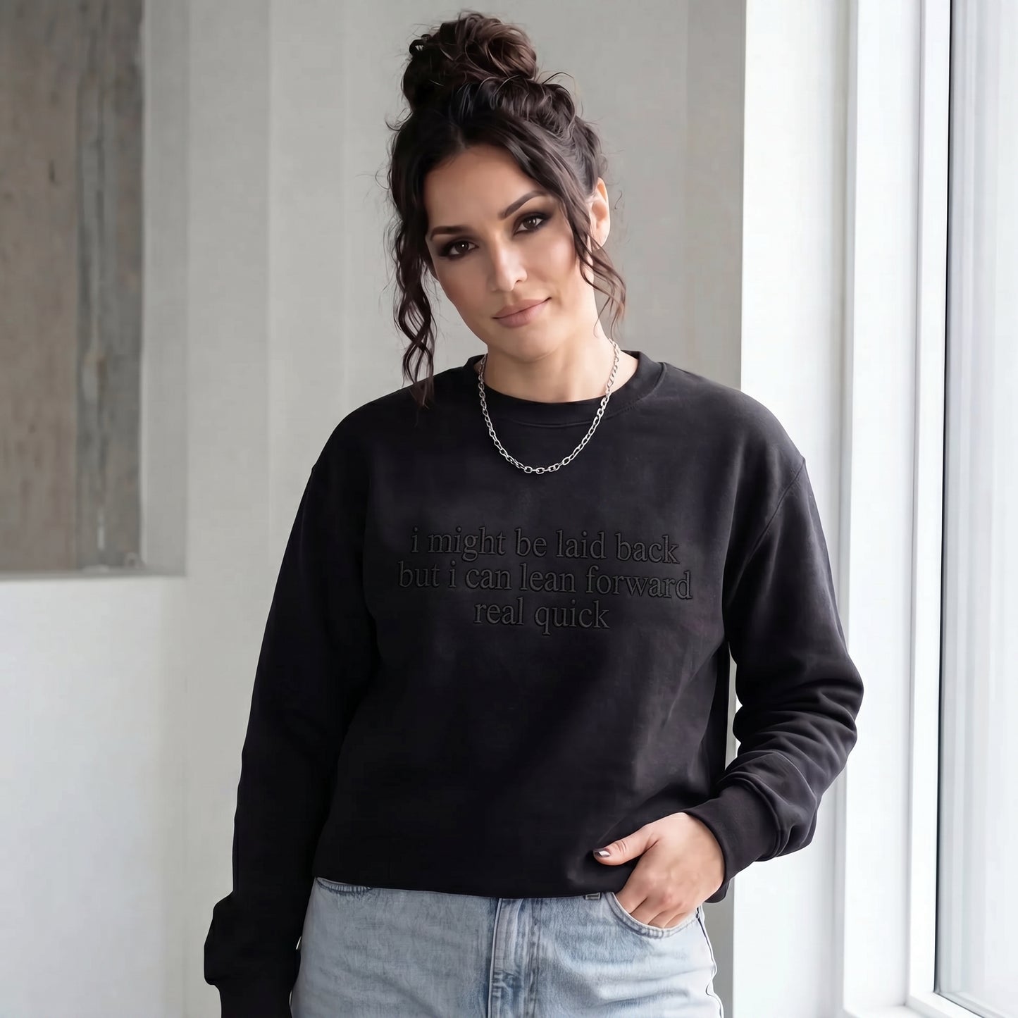 I Might Be Laid Back But I Can Lean Forward Real Quick Embroidered Shirt