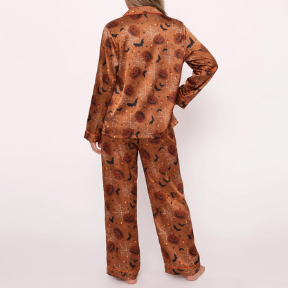 Spooky Pumpkin Satin Pajamas Embroidery