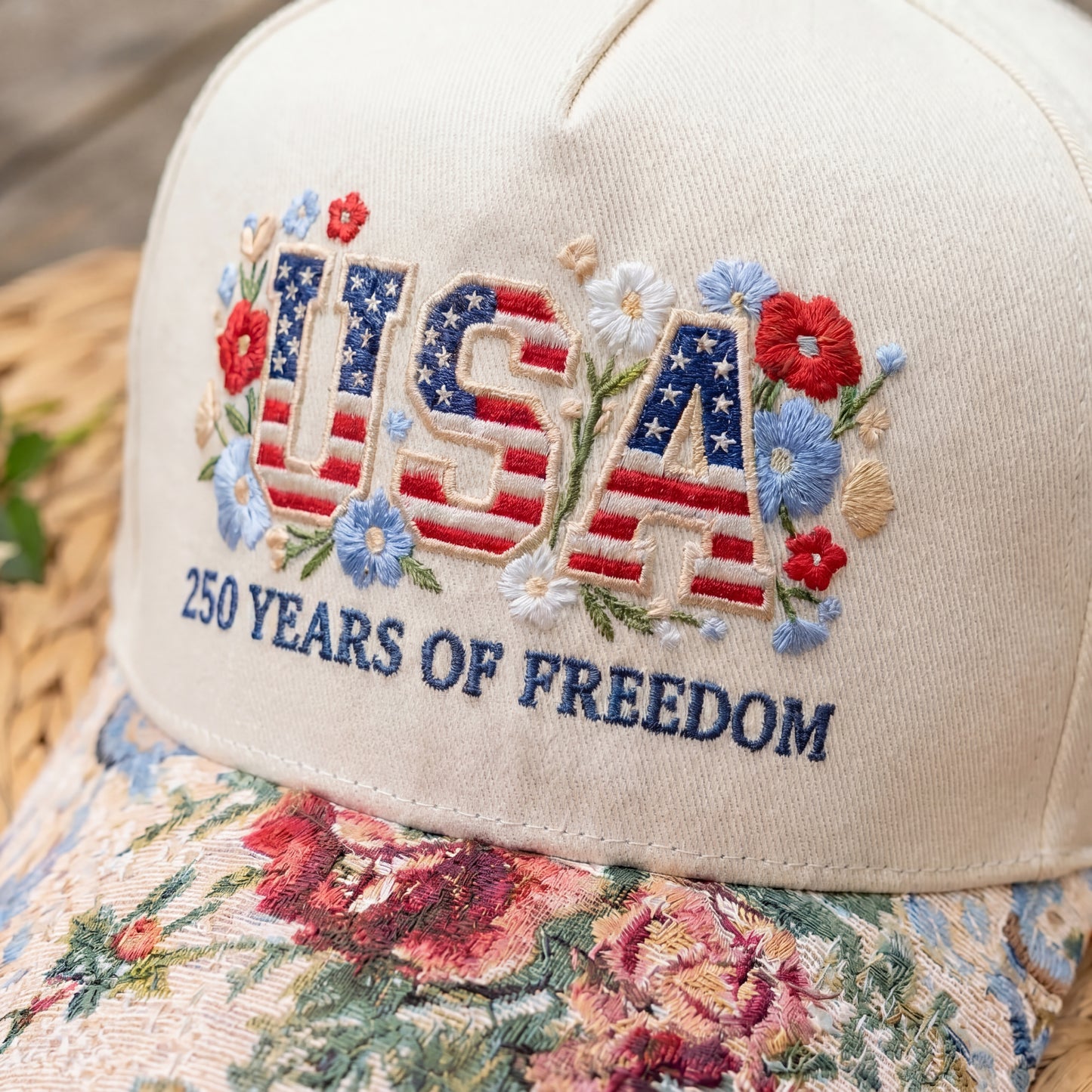 Custom Name USA Spring FLoral Hat